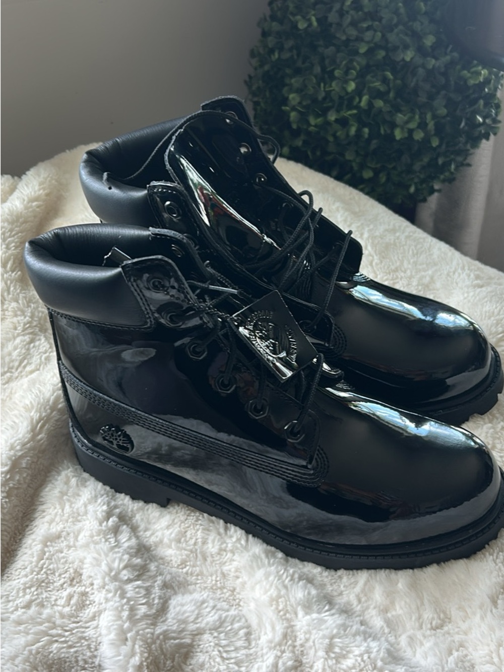 Timberland Women's Black Patent Lace-Up Boots